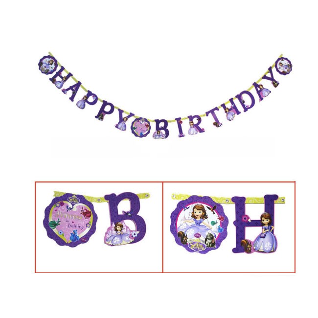Гирлянда-буквы на люверсах, HAPPY BIRTDAY Принцесса София Гирлянда-буквы на люверсах, HAPPY BIRTDAY Принцесса София