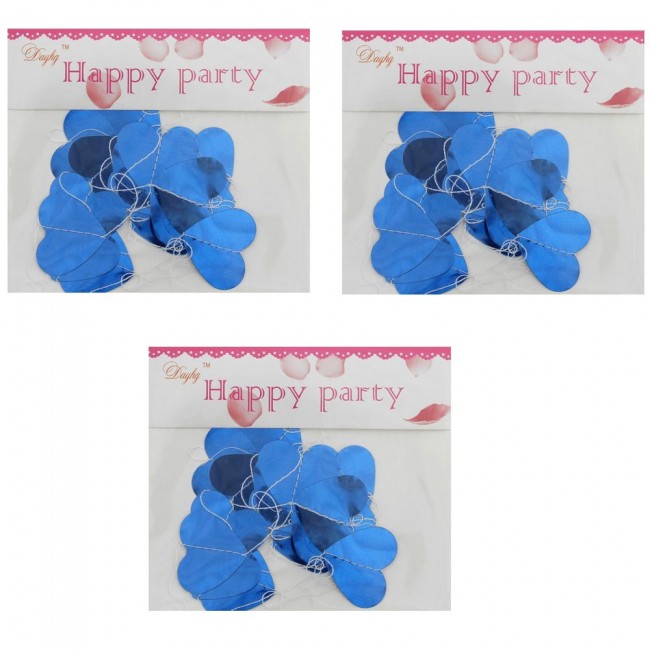 Набор бумажных гирлянд на нитке «Фольгированные сердечки, Синий», 200 см, 3 шт