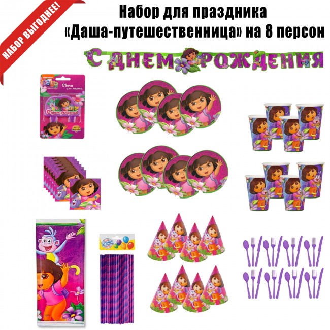 Набор для праздника «Даша-путешественница» на 8 персон Набор для праздника «Даша-путешественница» на 8 персон