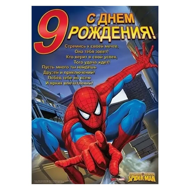 Плакат бумажный «С Днем рождения!» Человек-паук, 9 лет, 68 Х 48 см Плакат бумажный «С Днем рождения!» Человек-паук, 9 лет, 68 Х 48 см