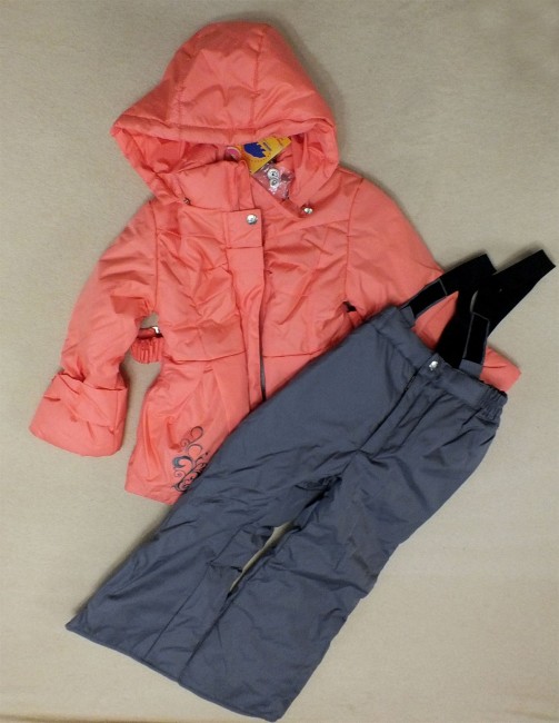Комплект (куртка + брюки на бретелях) демисезонный для девочки, пр-ва ГОЛУБКИН И ШИРЯЕВ. Размер: р.28 (98-104). Цвет: оранжевый. Арт:2507. Размер: р.28 (98-104). Цвет: оранжевый. Арт:2507