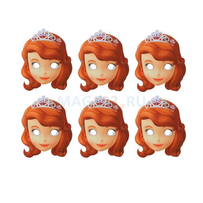 Набор бумажных масок для длица «Принцесса София» (6 шт)