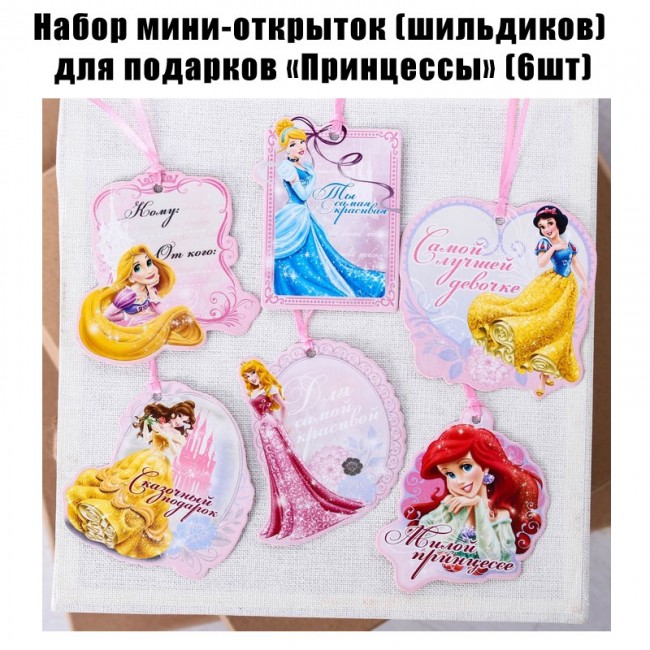 Набор мини-открыток (шильдиков) для подарков «Принцессы» (6шт)