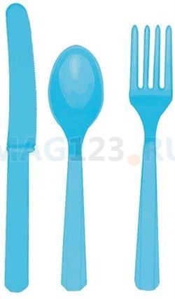 Набор одноразовых пластиковых голубых столовых приборов, Caribbean blue, (24 шт)