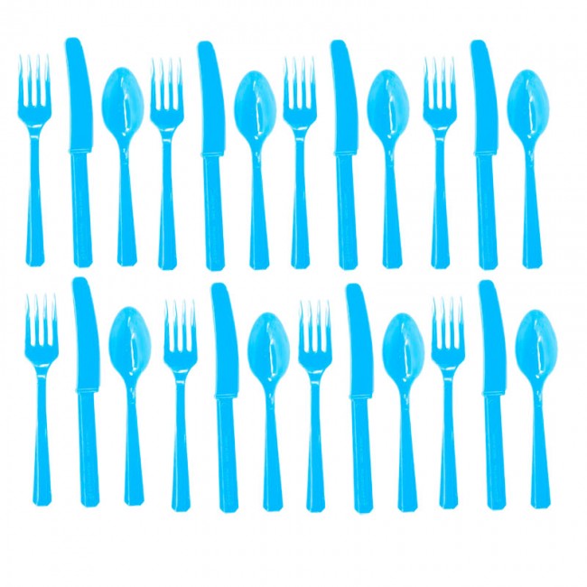 Набор одноразовых пластиковых голубых столовых приборов, Caribbean blue, (24 шт)