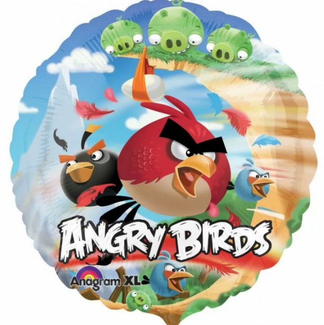 Шар-круг фольгированный Энгри Бердс, Angry Birds 43Х43 см